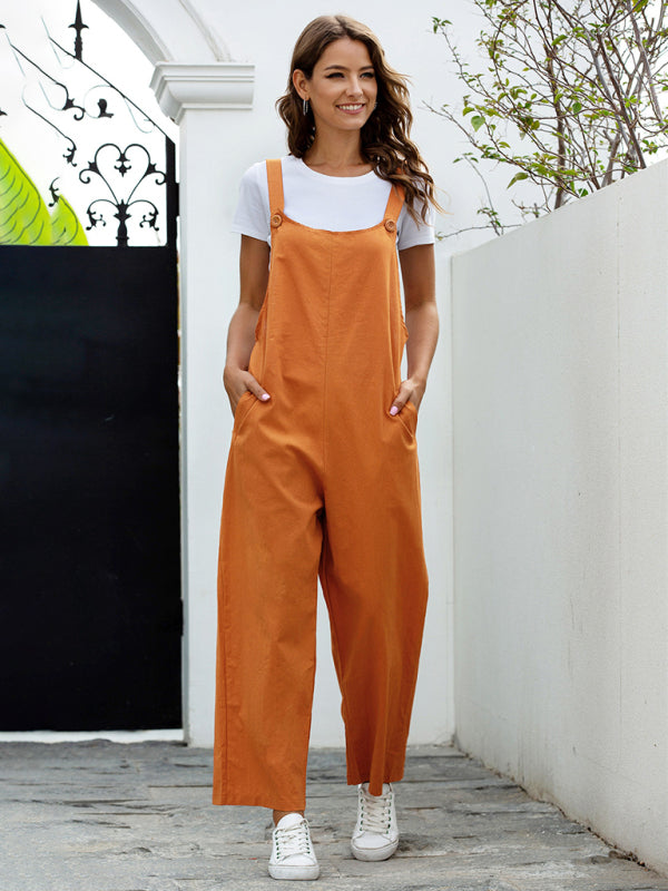 Drune | Damen Gewebte Retro Lässige Lange Latzhose