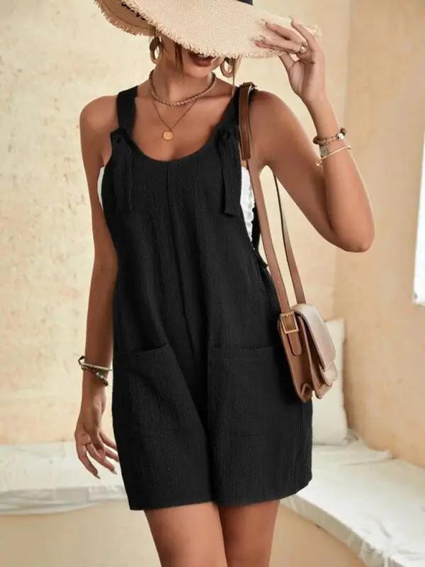 Drune | Damen Einfarbige Patch-Tasche Schnürung Freizeit Overall