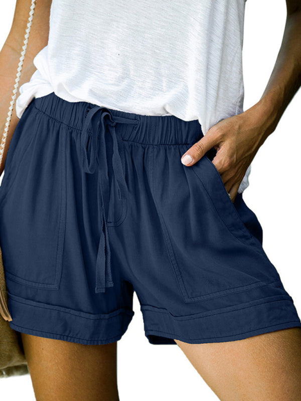 Drune | Damen Hohe Taille Schnür Loose Gerade Shorts