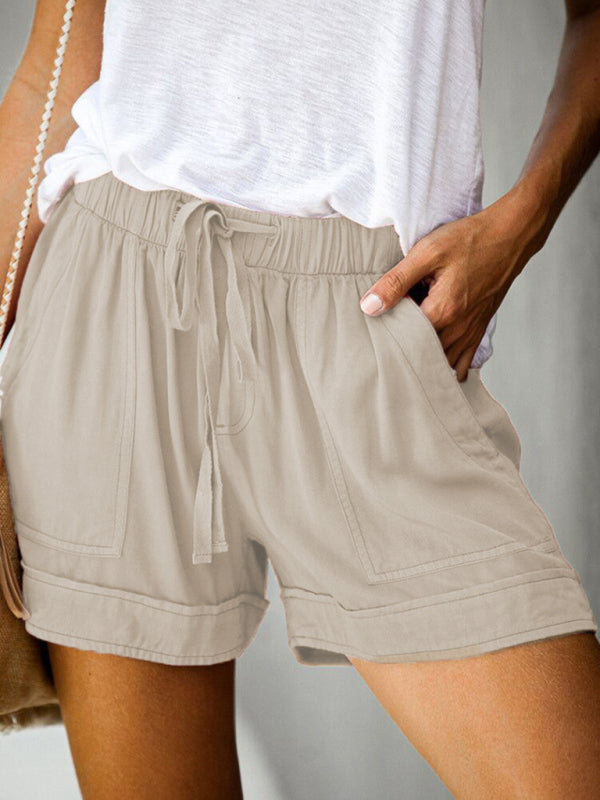 Drune | Damen Hohe Taille Schnür Loose Gerade Shorts