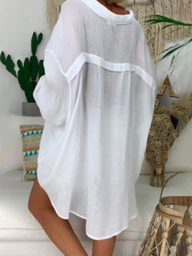 Drune | Baumwoll-Leinen-Shirt Plus Size Damen Knopf Locker Langarm Freizeitshirt Damen Oberteile