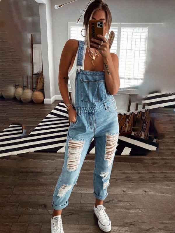 Drune | Neuer Stil Lässiger Pendler Zerrissener Mid Waist Denim Overall