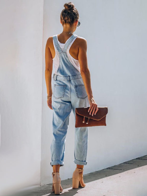 Drune | Neuer Stil Lässiger Pendler Zerrissener Mid Waist Denim Overall