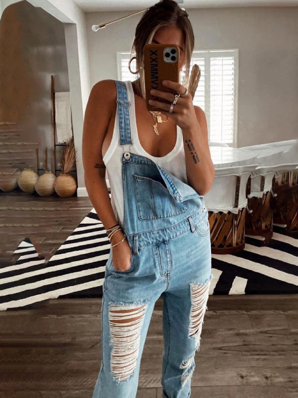 Drune | Neuer Stil Lässiger Pendler Zerrissener Mid Waist Denim Overall