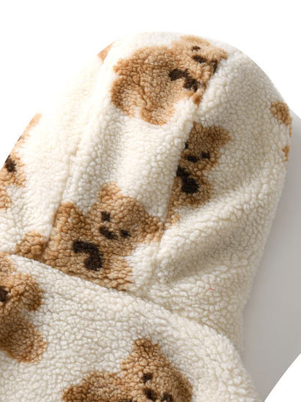 Drune | Teddy-Muster Lockeres Teddyfell Kapuzensweatshirt