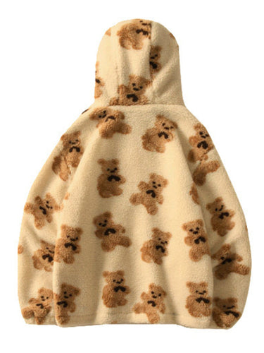 Drune | Teddy-Muster Lockeres Teddyfell Kapuzensweatshirt