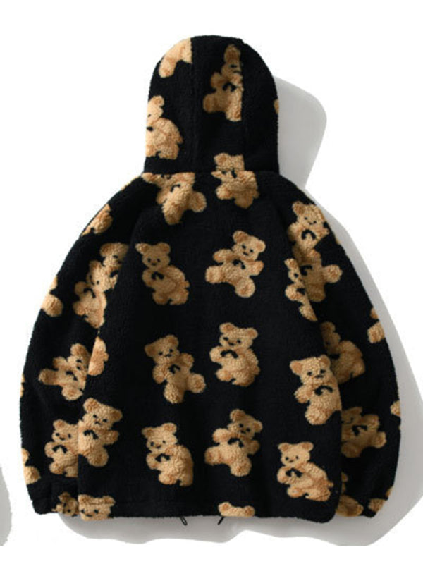 Drune | Teddy-Muster Lockeres Teddyfell Kapuzensweatshirt