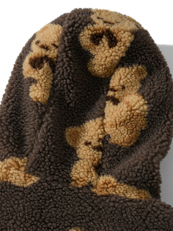 Drune | Teddy-Muster Lockeres Teddyfell Kapuzensweatshirt