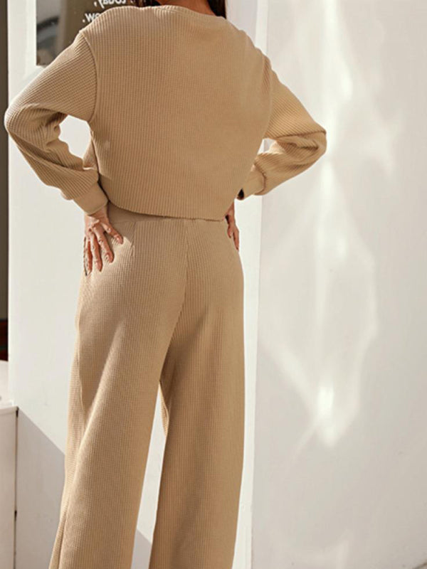Drune | Damen Zweiteiler Rundhals Langarm Weite Beine Hose