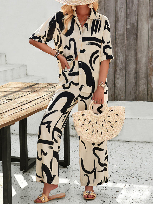 Drune | Bedruckte Bluse & Hosen Satz