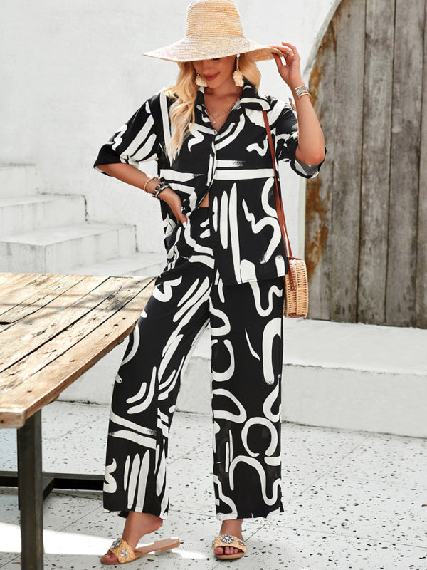 Drune | Bedruckte Bluse & Hosen Satz