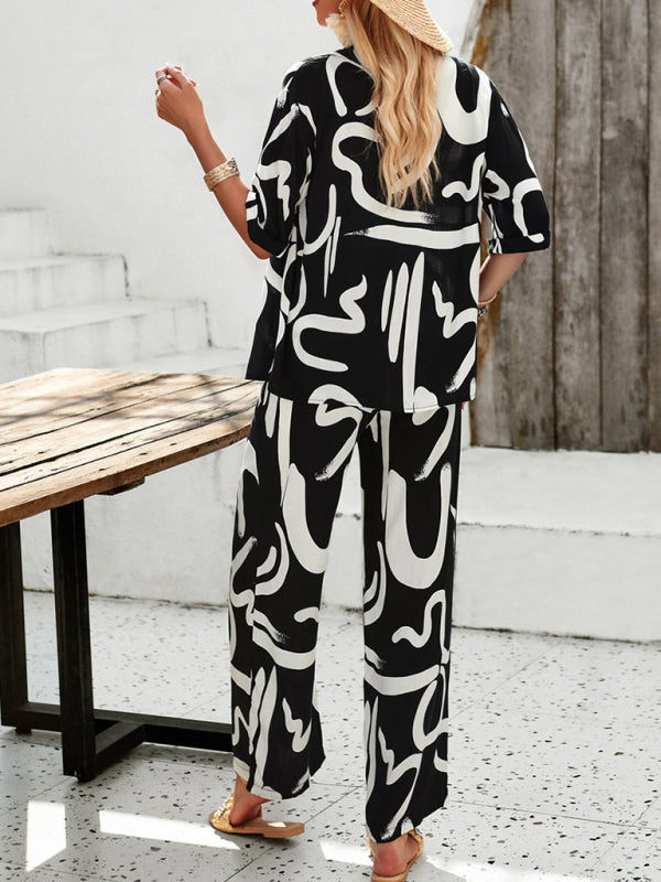 Drune | Bedruckte Bluse & Hosen Satz