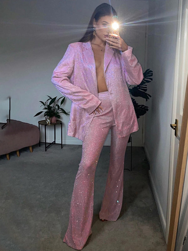 Drune | Neue Camisole, schmal gerade High-Waist-Hosen, sexy Paillettenjacke Anzug Set (drei-teiliges Set)