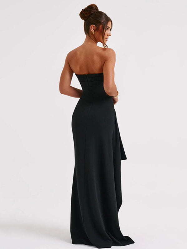 Drune | Damen Boot-Ausschnitt Tube-Top Kleid mit hohem Schlitz