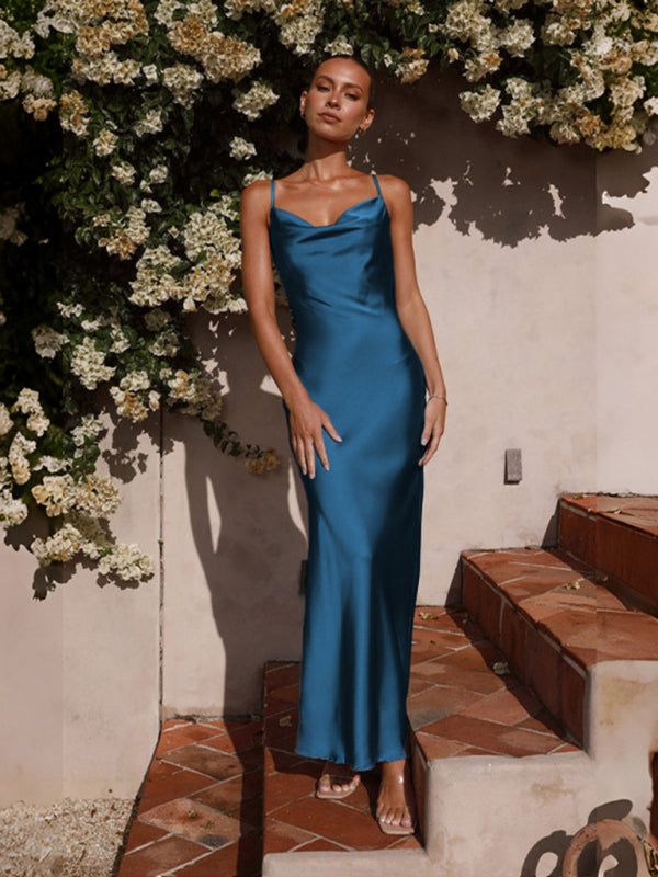 Drune | Damen Hosenträger tiefes V-Ausschnitt Slim-Fashion-Kleid