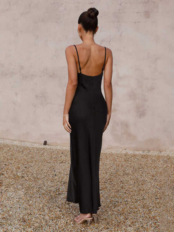 Drune | Damen Hosenträger tiefes V-Ausschnitt Slim-Fashion-Kleid