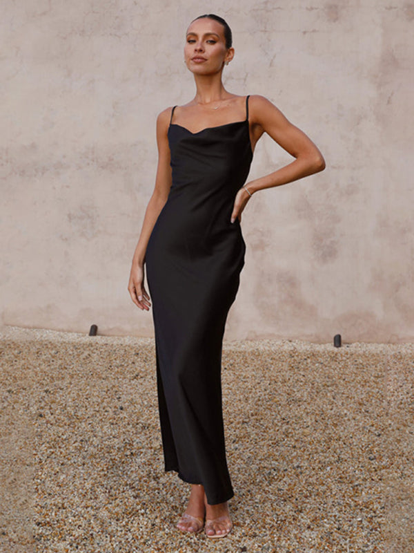 Drune | Damen Hosenträger tiefes V-Ausschnitt Slim-Fashion-Kleid