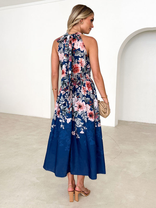 Drune | Damen modisches Halfterdruck-Taillenslimming-Kleid