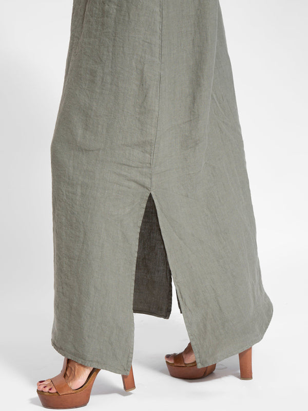 Drune | Neues Modisches Lässiges Baumwoll Und Leinen Kleid Mit Schlitz Und Trägern