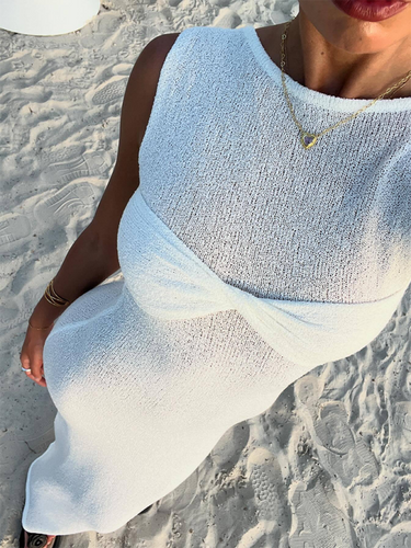 Drune | Ärmelloses enges Rundhals gestricktes einfarbiges Strandlangkleid