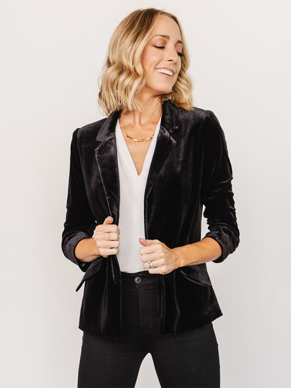 Drune | Samt Damenblazer mit Kapuze und Taschen