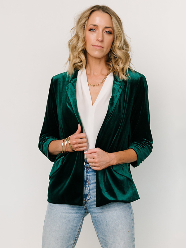 Drune | Samt Damenblazer mit Kapuze und Taschen