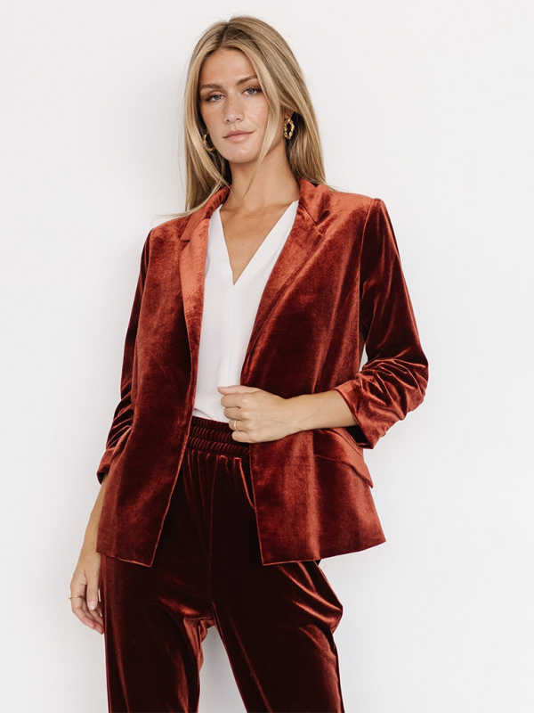 Drune | Samt Damenblazer mit Kapuze und Taschen