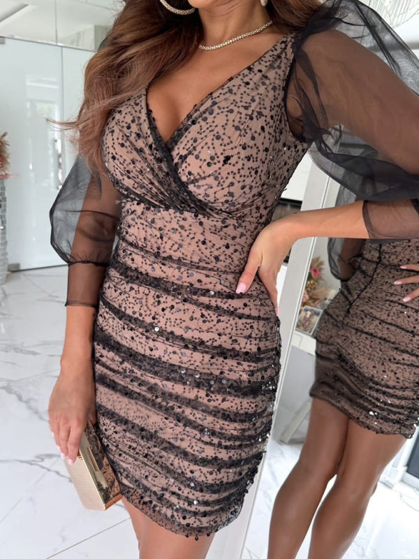 Drune | Neues Pailletten langärmliges lässiges Partykleid für Frauen