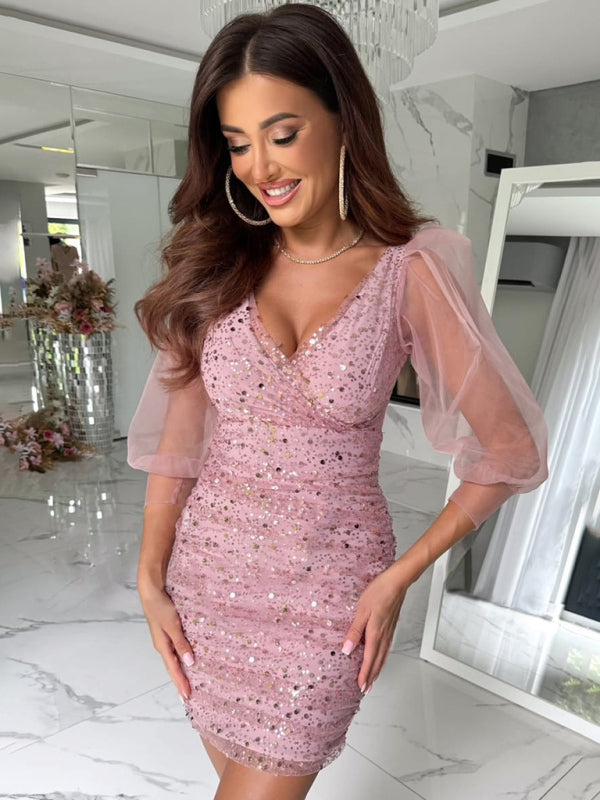 Drune | Neues Pailletten langärmliges lässiges Partykleid für Frauen