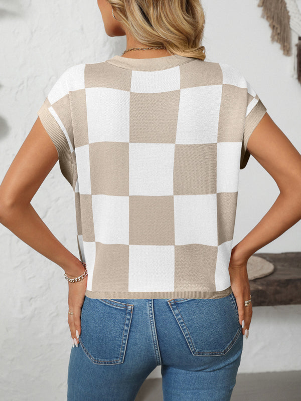 Drune | Colorblock Rundhalsausschnitt Schachbrett Pullover