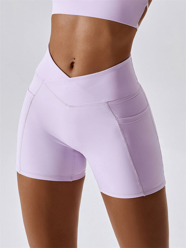 Drune | Damen Naked Hip Pocket Crossover Taille Leggings Sport Shorts