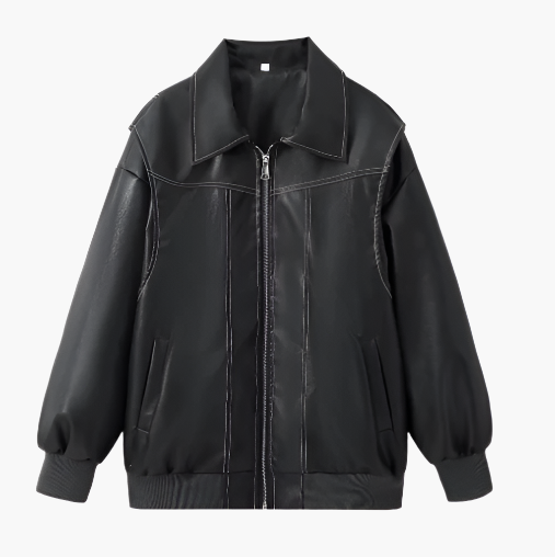 Drune | Oversized Kunstleder Bomberjacke Streetstyle Übergangsjacke Trendige Freizeitmode
