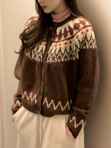 Drune | StrickStrickjacke Fair Isle Muster Lange Ärmel Knopfleiste Weich Und Bequem