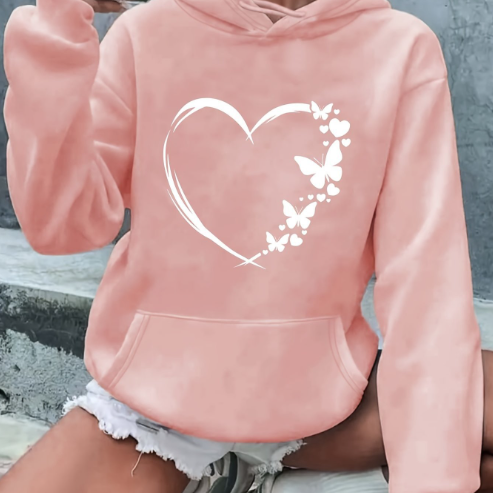 Drune | Vibrant Hoodie mit Herzdruck Baumwolle Komfortabel