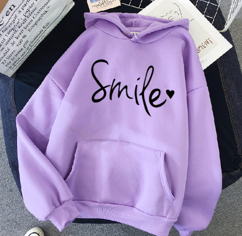 Drune | gemütlicher Smile Print Hoodie mit Kordelzug für Frauen