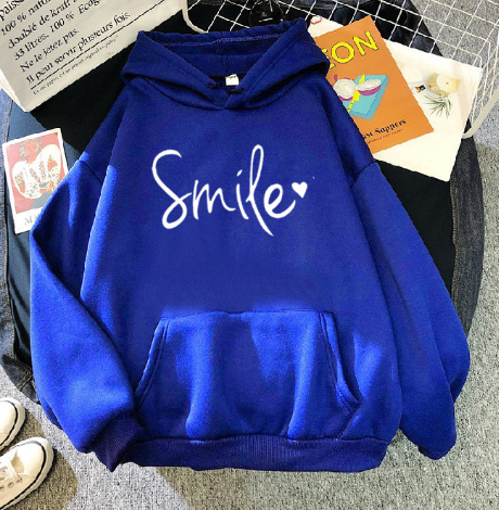Drune | gemütlicher Smile Print Hoodie mit Kordelzug für Frauen