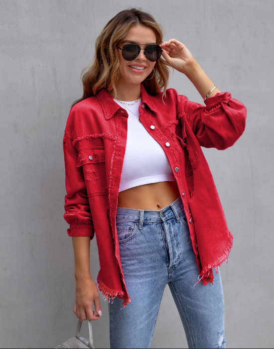 Drune | Zerrissene Denimjacke in Übergröße