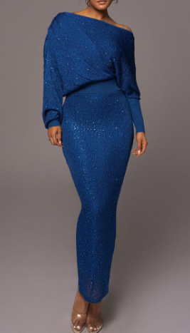 Drune Abendkleid | Elegantes festliches, schulterfreies Kleid mit goldenen Pailletten