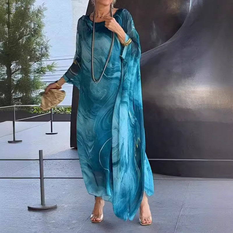 Drune | Chiffon-Kleid mit Marmorprint