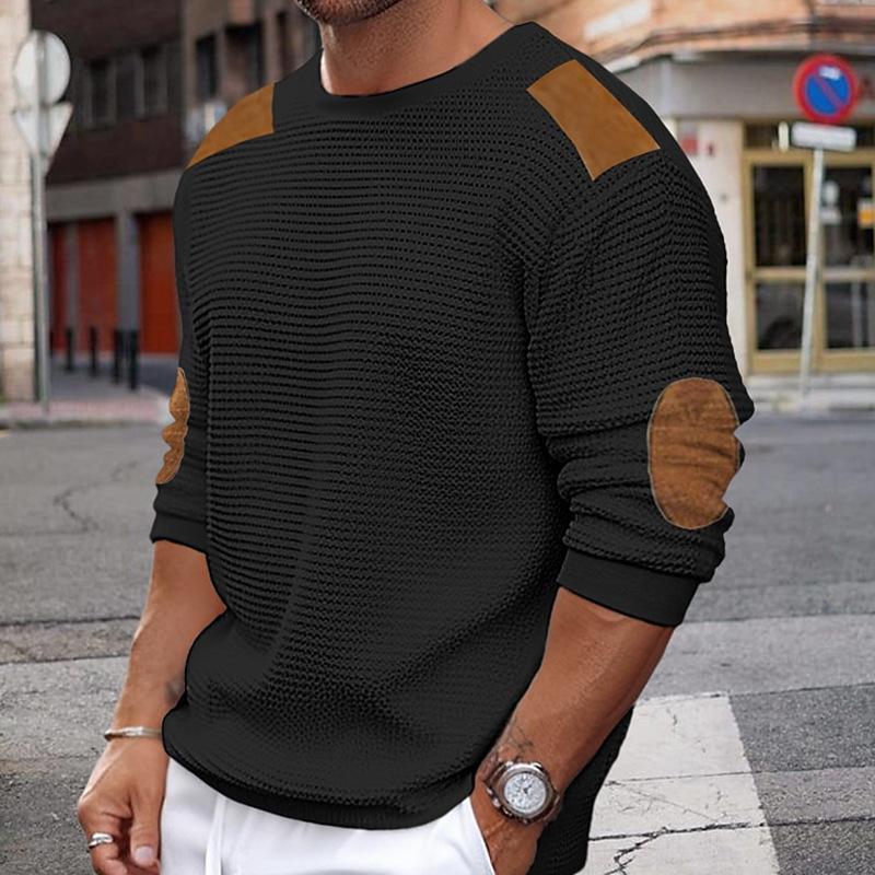 Drune | Weißer Strickpullover mit Braunen Wildleder Akzenten