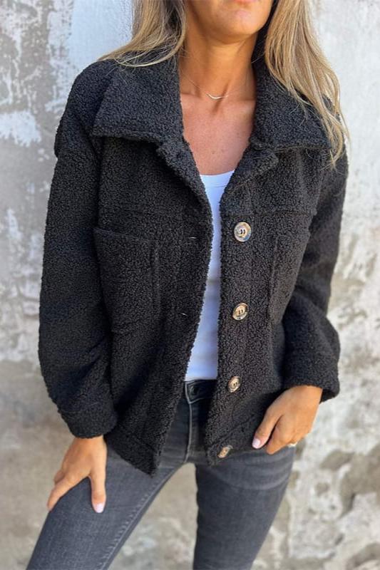 Drune | Trendige Teddyjacke mit Knöpfen Kunstpelz Warm und Stylisch