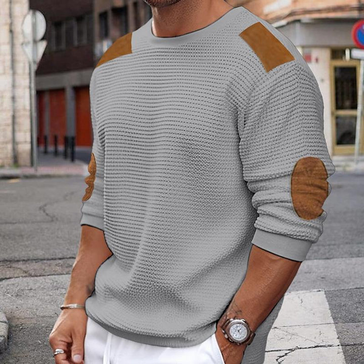 Drune | Weißer Strickpullover mit Braunen Wildleder Akzenten