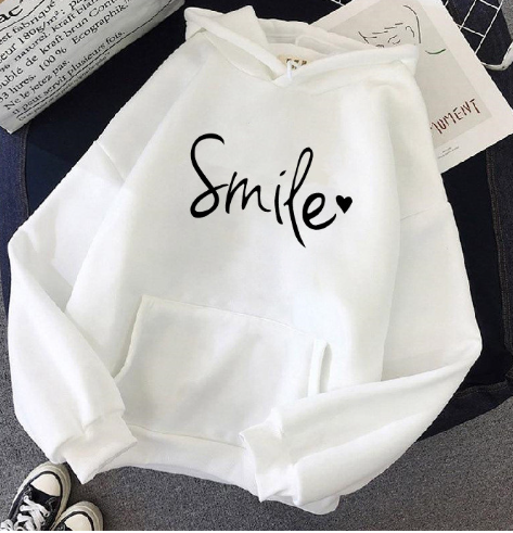 Drune | gemütlicher Smile Print Hoodie mit Kordelzug für Frauen