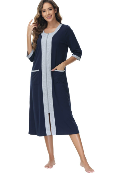Damen Langer Bademantel mit Kapuze und Taschen Drune