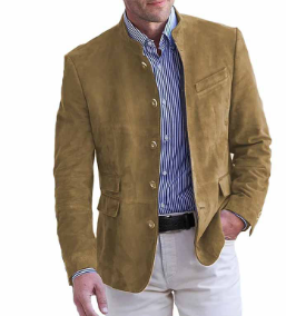 Drune | Herren Wildleder Blazer - Mandarin Kragen & Slim Fit