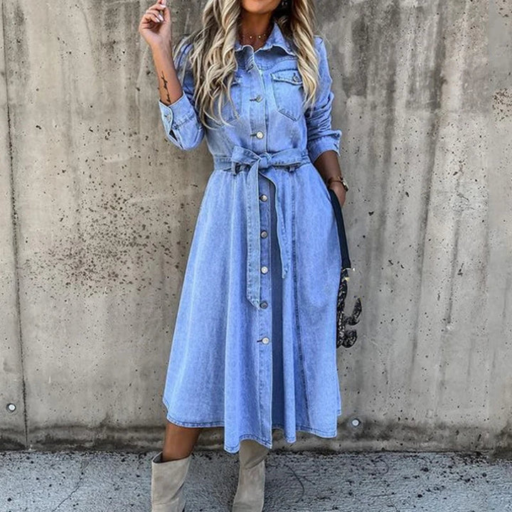 Drune | Isabella I Women's Denim Cardigan Dress with Single-Breasted Buttons