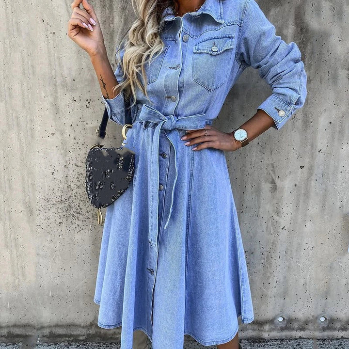 Drune | Isabella I Women's Denim Cardigan Dress with Single-Breasted Buttons