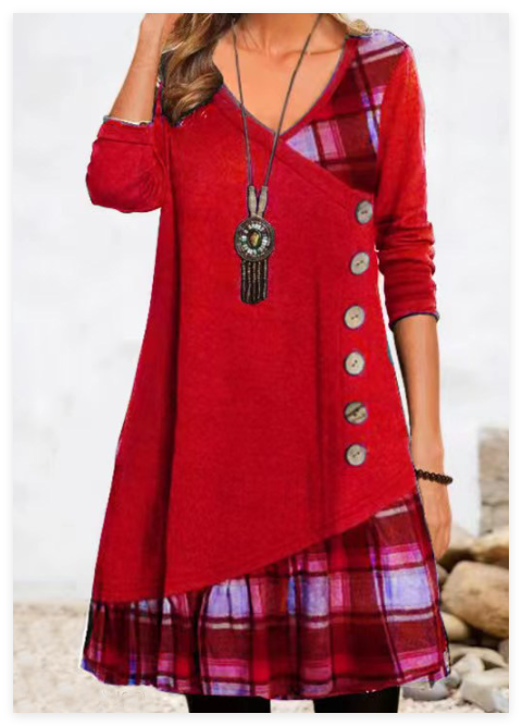 Damen Kleid mit asymmetrischem Schnitt und Karomuster Drune