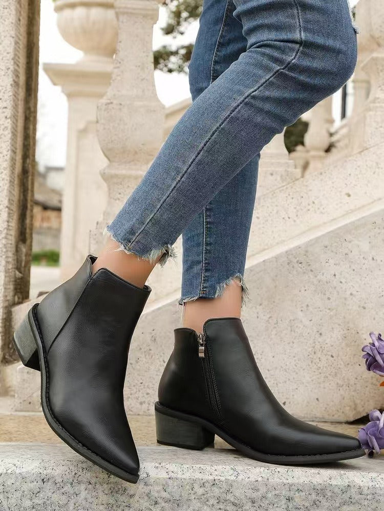 Drune | Stiefeletten - Kunstleder - Spitz - Niedriger Blockabsatz