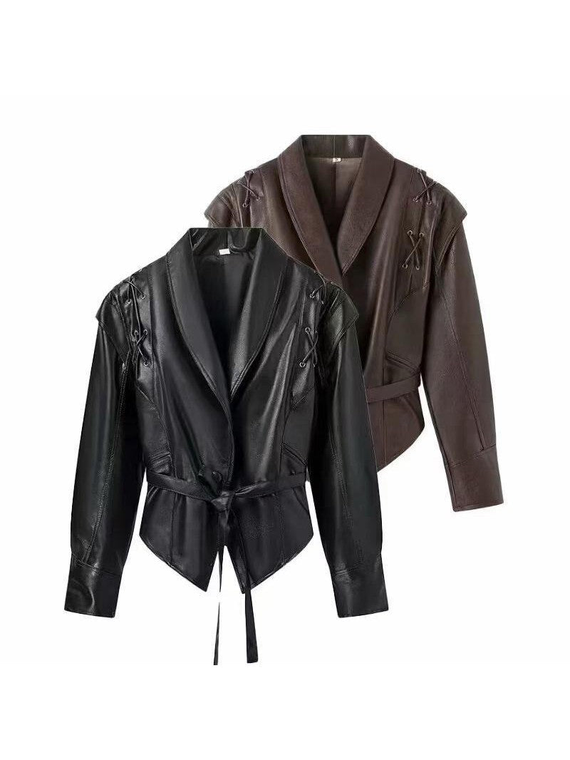 Drune | Leder Schnür Lapel Kragen Blazer Jacke